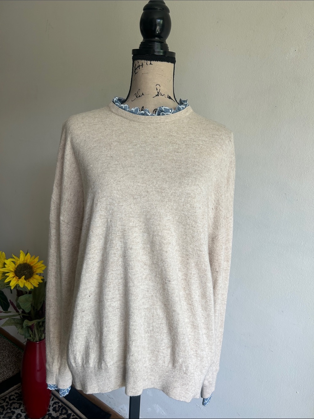 Boden Lydia Woven Frill Cashmere Blend Beige Sweater Size 14 - Picture 6 of 15